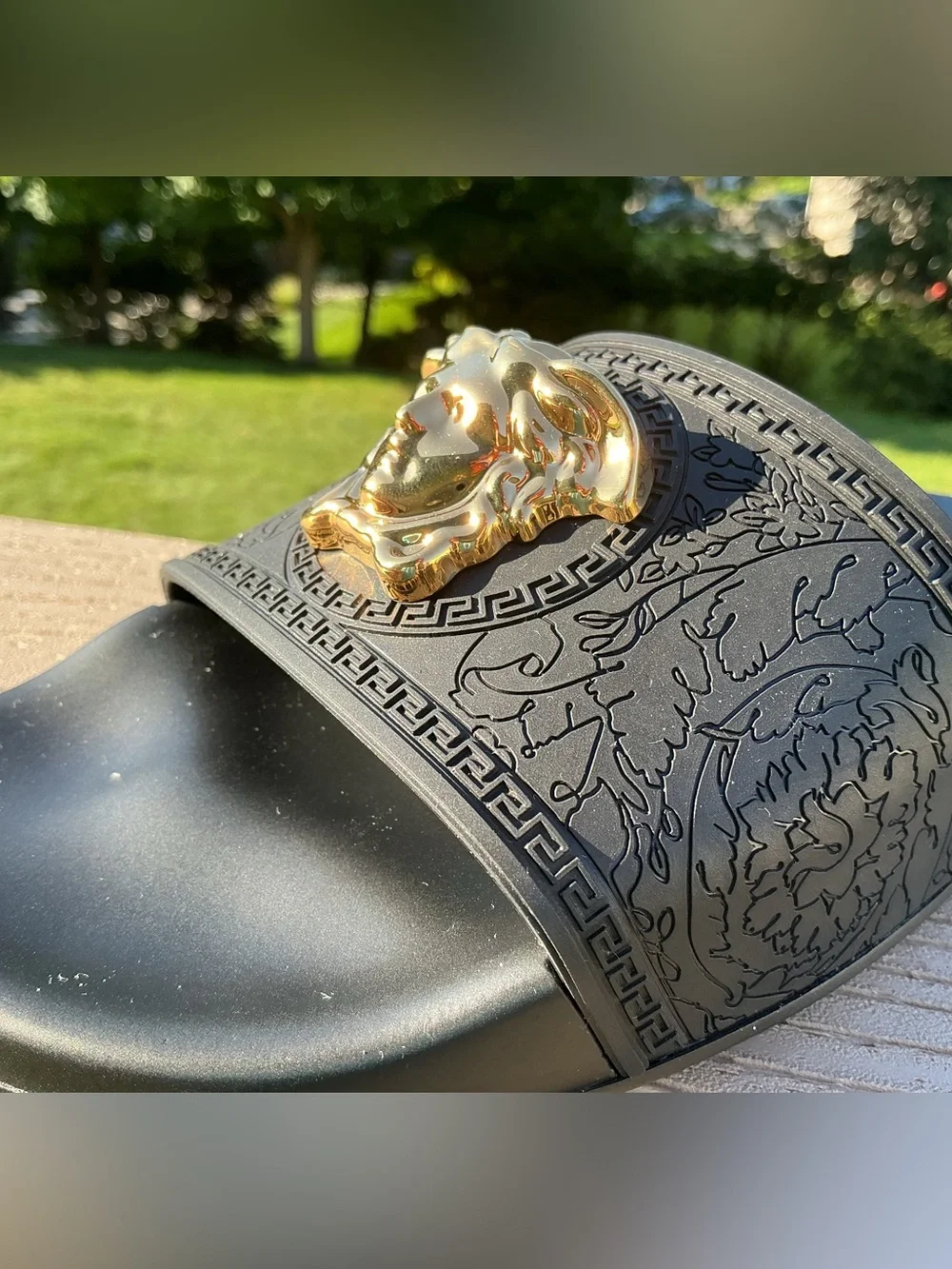 Versace Black Slides Gomma with Gold Medusa